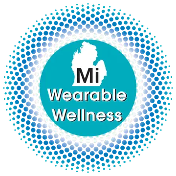 Mi Wearable Wellness logo: the Michigan mitten inside a teal circle